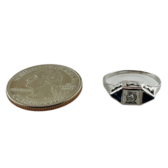 14K White Gold Diamond Lab Created Sapphire Filigree Ring 4.75 #15675 - Picture 8 of 9